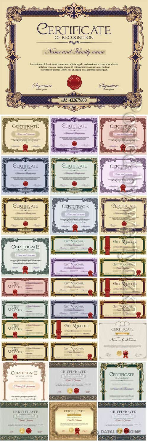 Vintage certificates with patterns in vector