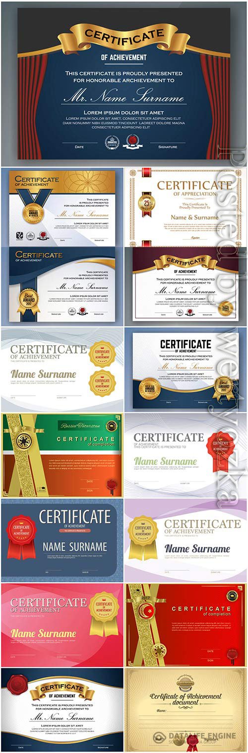 Horizontal colored diplomas and certificates in vector