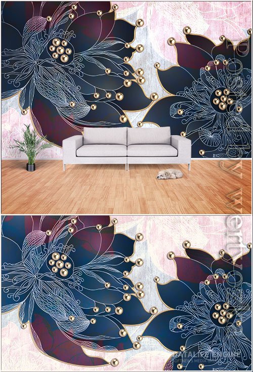 Modern minimalist lotus flower tv background wall