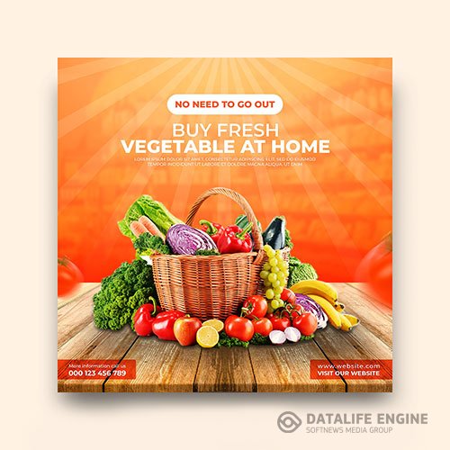 Online vegetable and grocery delivery promotion banner instagram social media post template psd