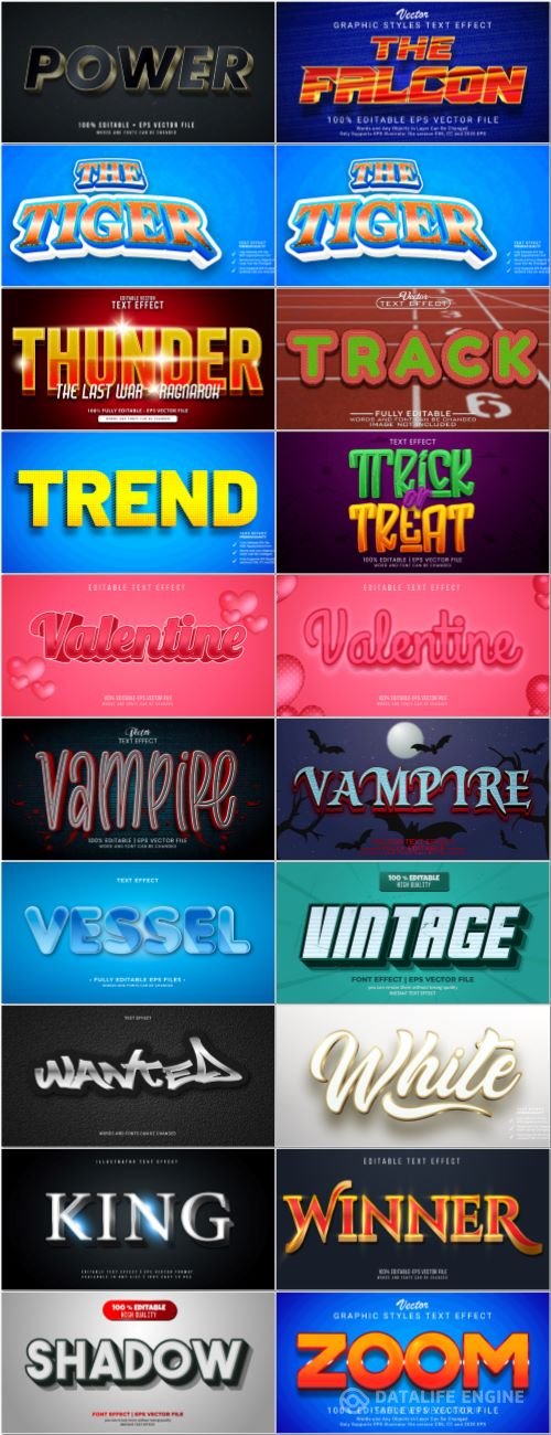 Set 3d editable text style effect vector vol 45