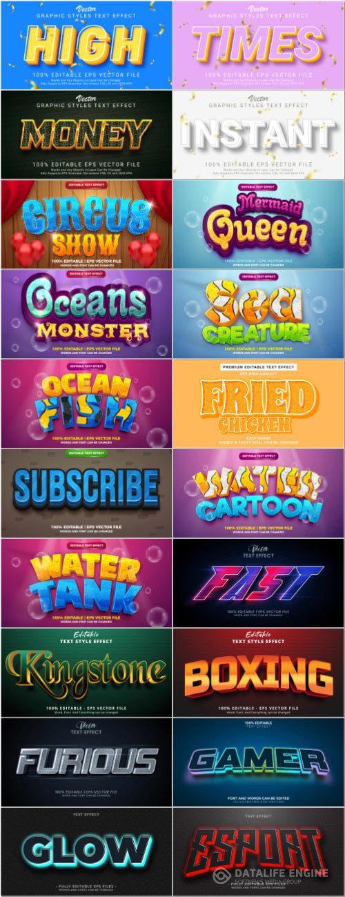 Set 3d editable text style effect vector vol 38
