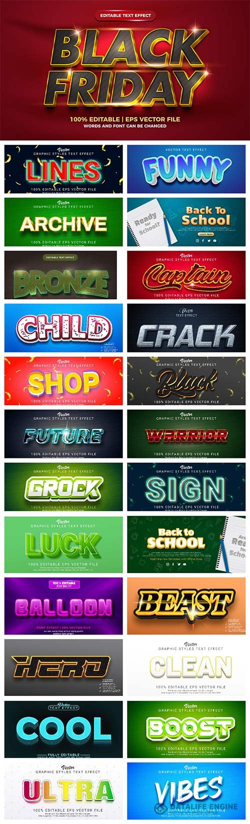 Set 3d editable text style effect vector vol 25