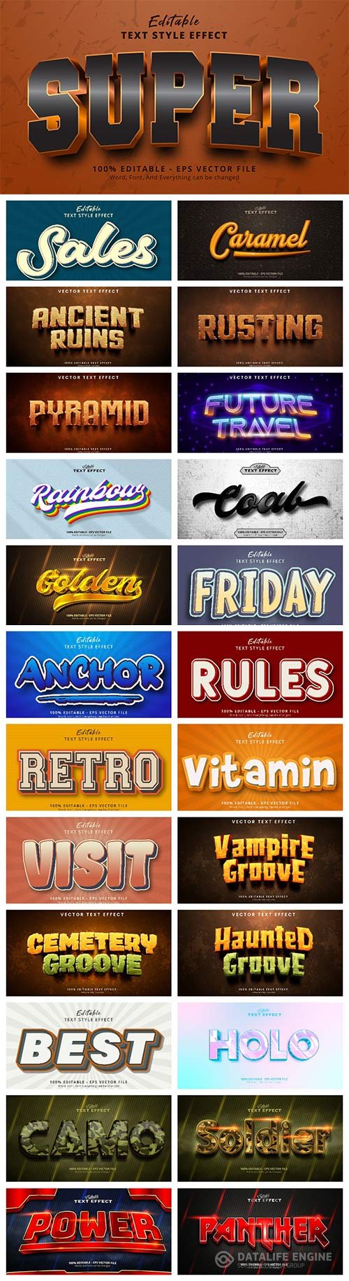 Set 3d editable text style effect vector vol 23