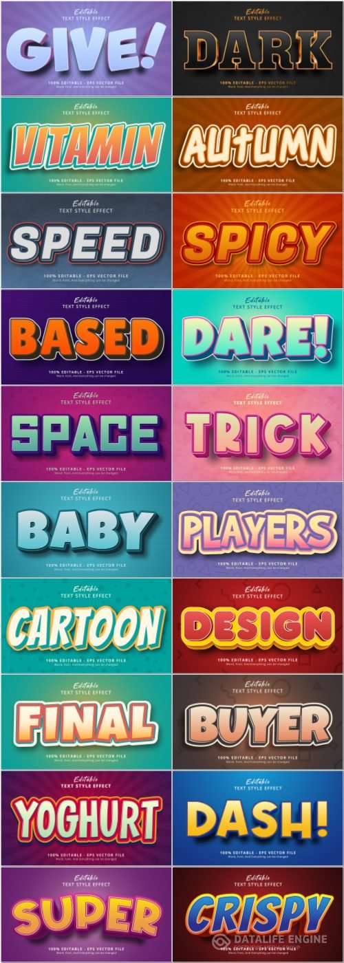 Set 3d editable text style effect vector vol 64