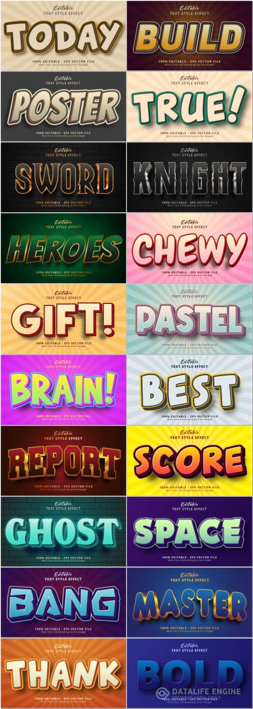 Set 3d editable text style effect vector vol 63
