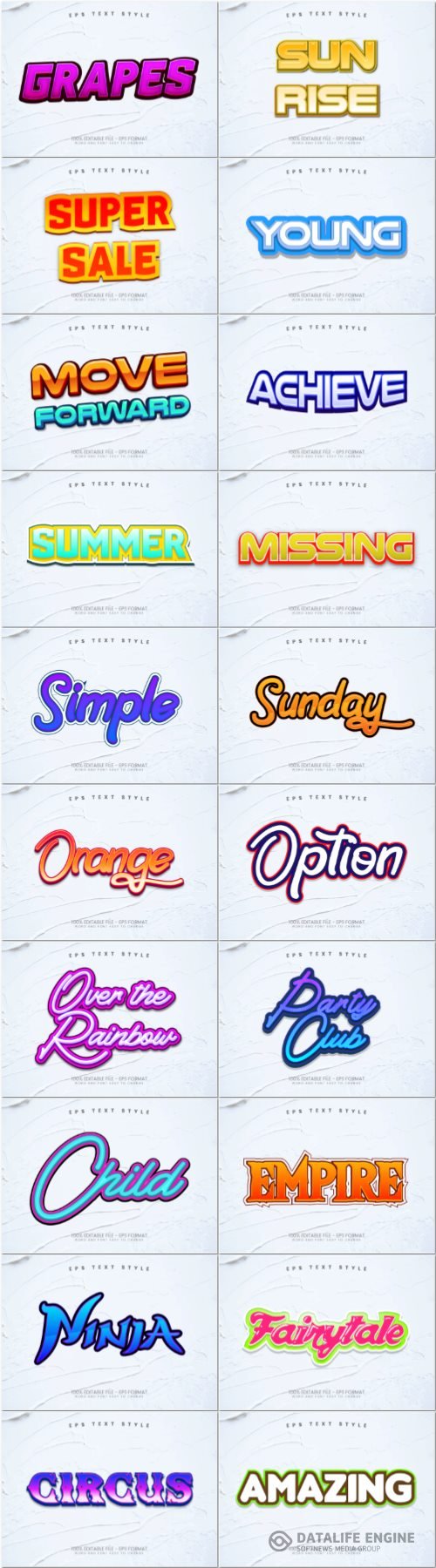 Set 3d editable text style effect vector vol 60