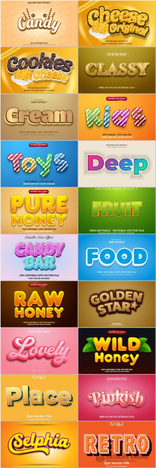 Set 3d editable text style effect vector vol 59