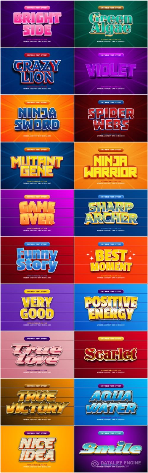 Set 3d editable text style effect vector vol 62