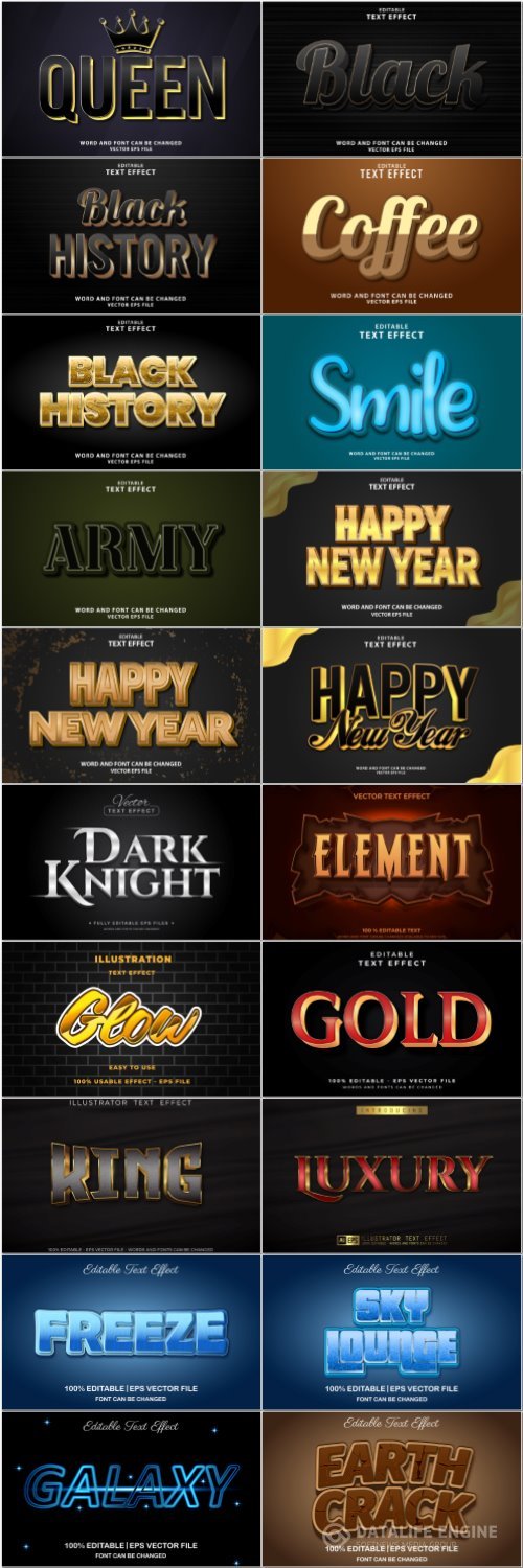 Set 3d editable text style effect vector vol 58