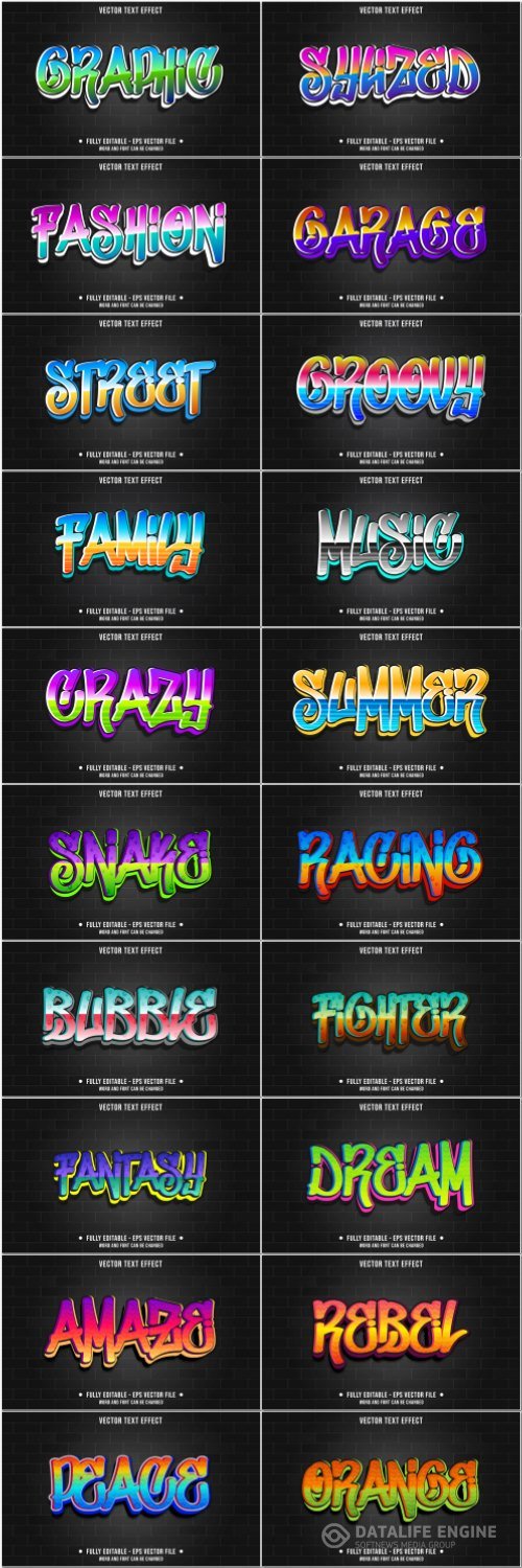 Set 3d editable text style effect vector vol 56