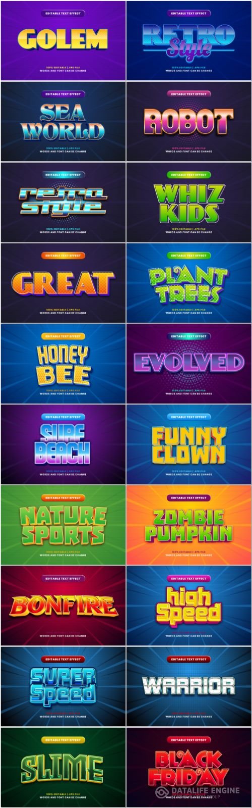 Set 3d editable text style effect vector vol 61