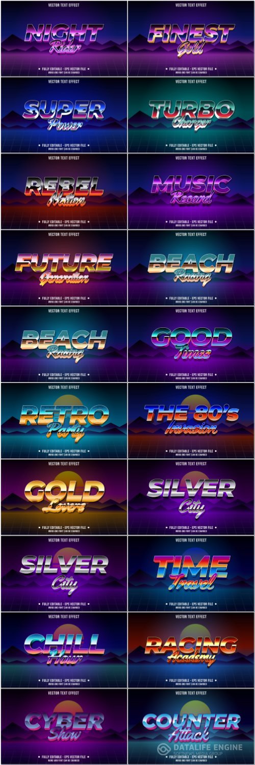 Set 3d editable text style effect vector vol 57