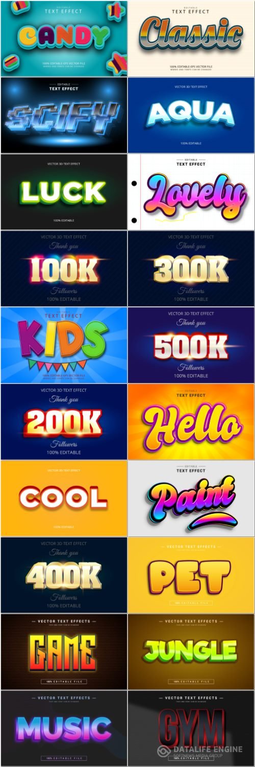 Set 3d editable text style effect vector vol 47
