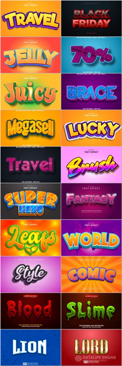 Set 3d editable text style effect vector vol 46