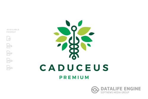 Caduceus Leaf Logo design template