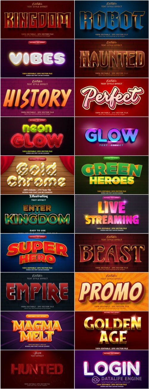 Set 3d editable text style effect vector vol 81