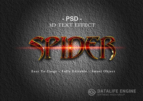 3d spider text effect psd template
