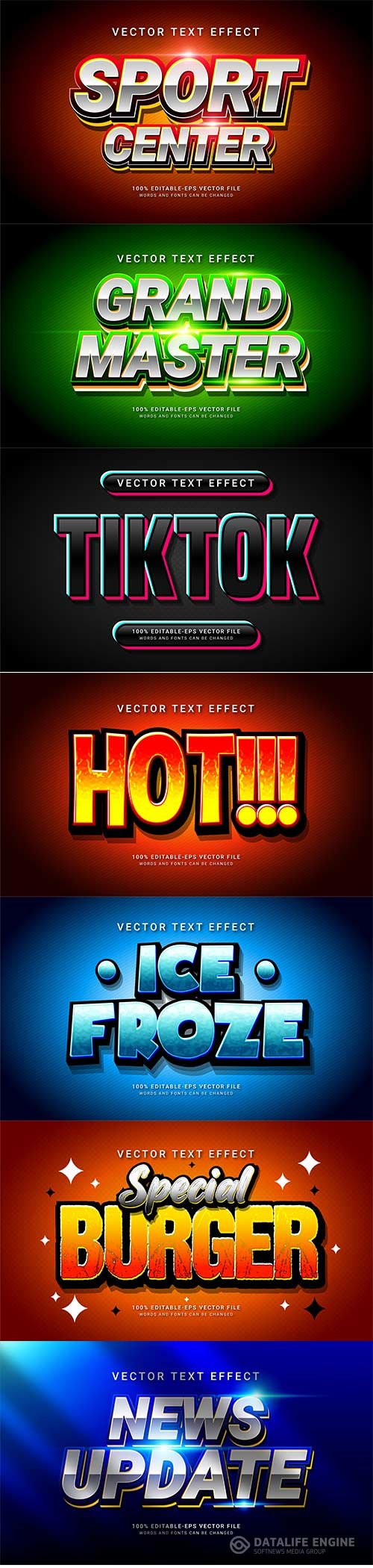 Set 3d editable text style effect vector vol 168