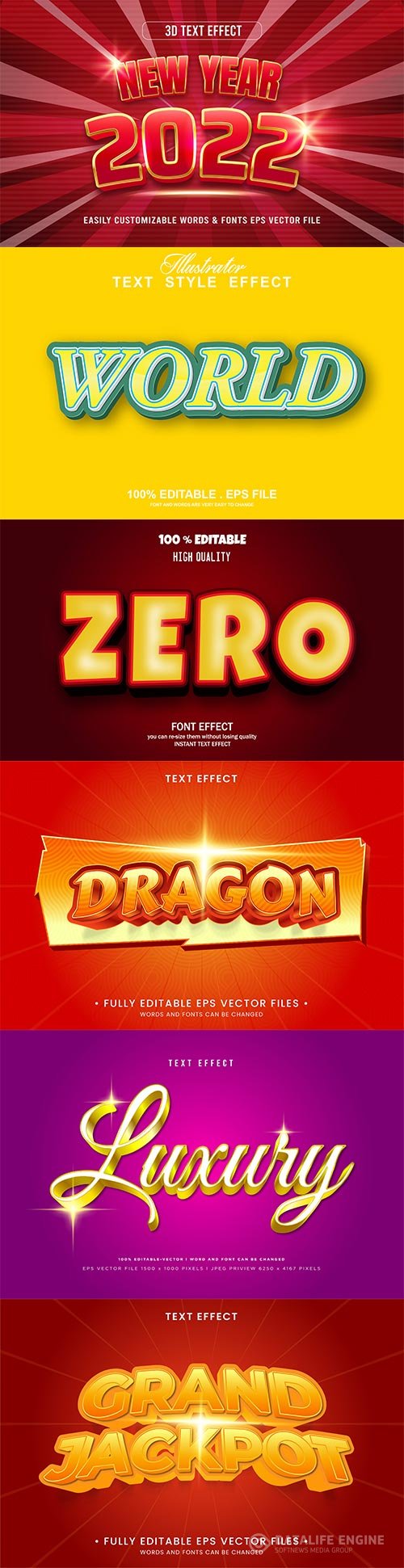 Set 3d editable text style effect vector vol 186
