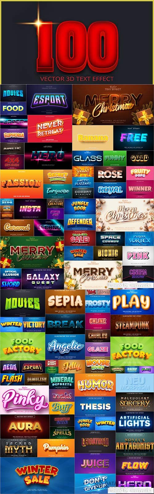 100 Bundle text style effect vector vol 7