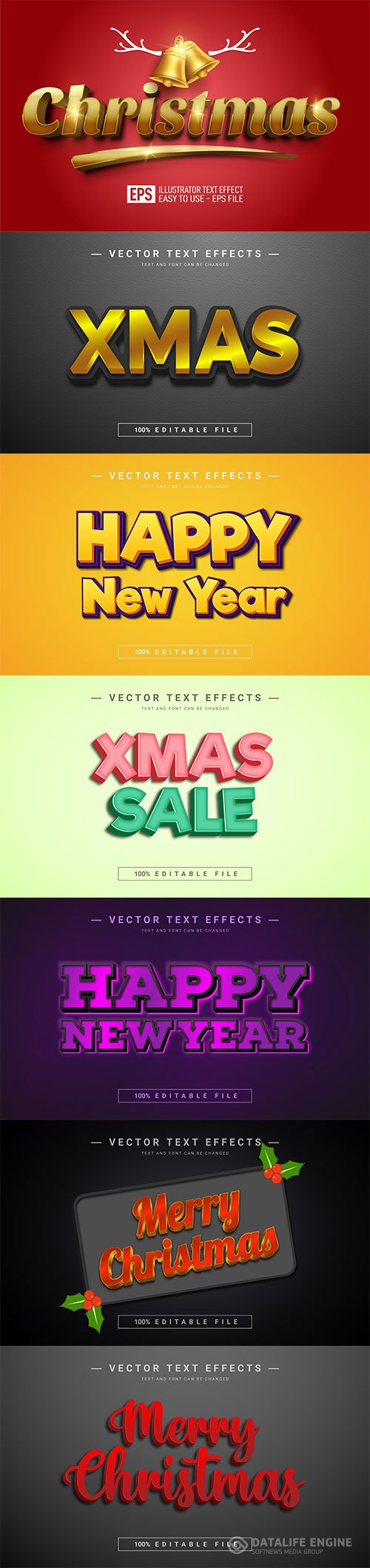 2022 New year, Merry christmas editable text effect premium vector vol 16