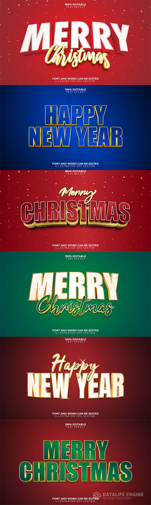 2022 New year, Merry christmas editable text effect premium vector vol 11