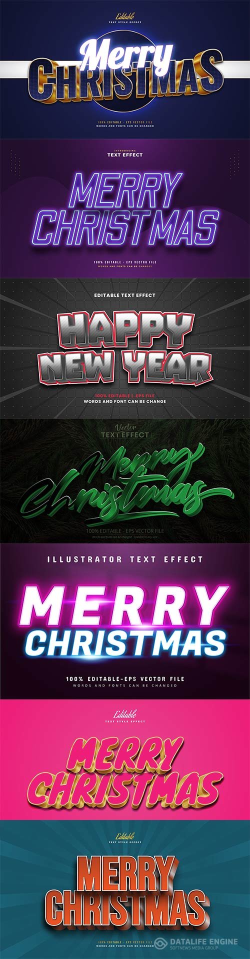 Merry christmas and happy new year 2022 editable vector text effects vol 29