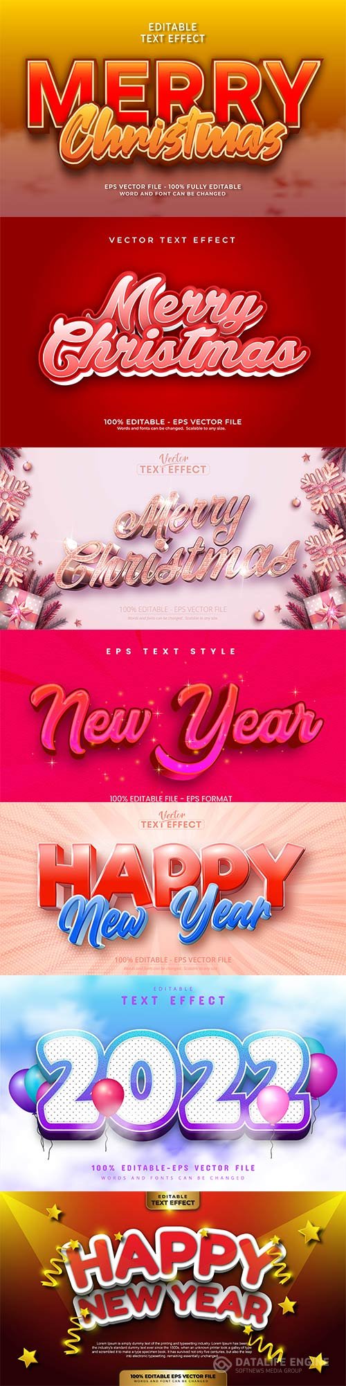 Merry christmas and happy new year 2022 editable vector text effects vol 28