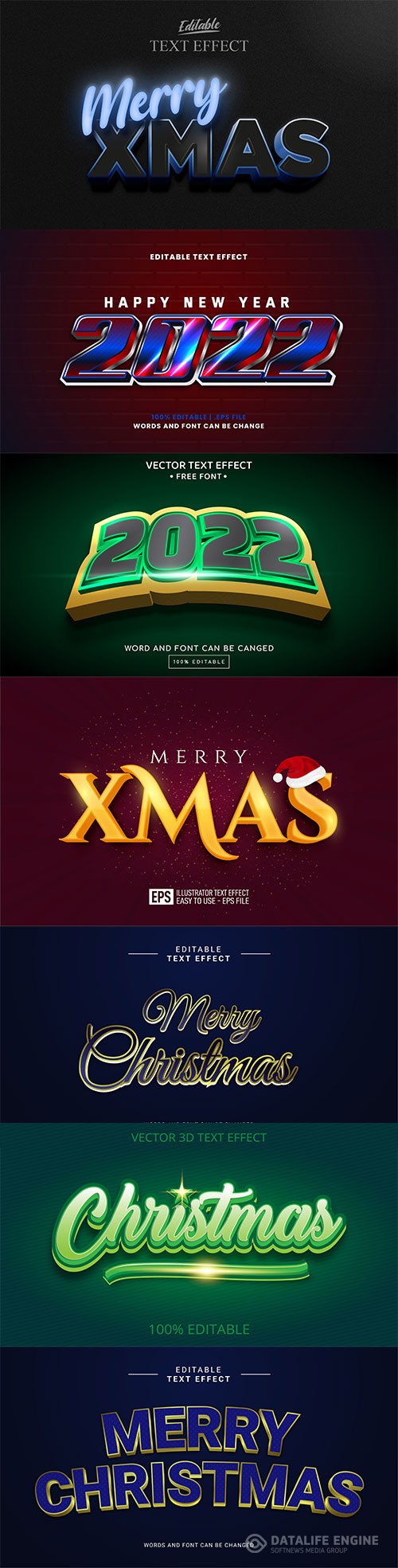 2022 New year and christmas editable text effect vector vol 30