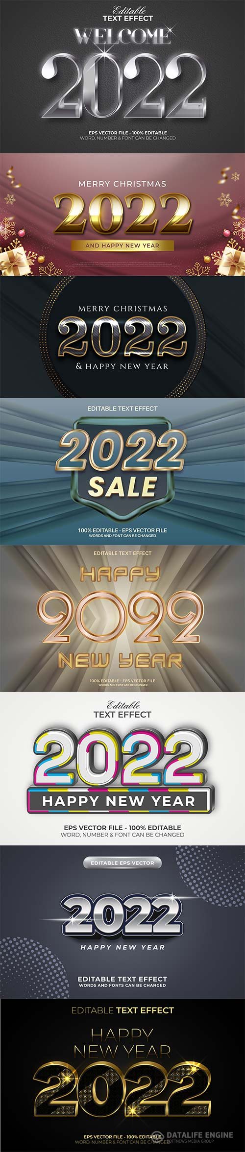 2022 New year and christmas editable text effect vector vol 40
