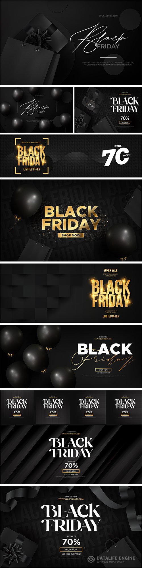 Black friday super sale with realistic shopping vector elemens
