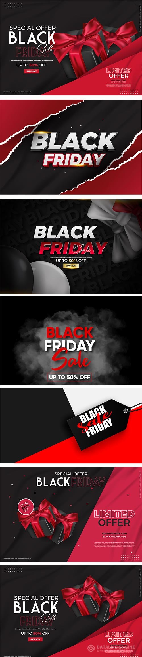 Black friday sale vector background with realistic 3d objects