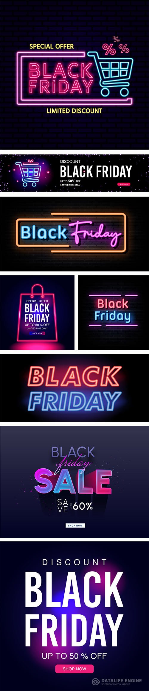 Black friday neon signs vector design template premium vector