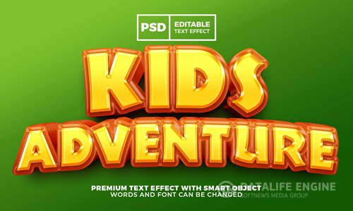 Kids adventure cartoon game 3d editable text effect premium psd