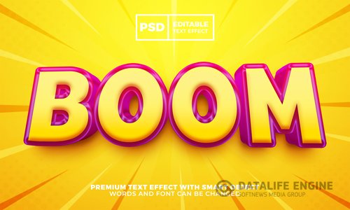 Boom cartoon 3d editable text effect style premium psd