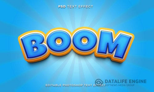 3d boom text effect template with cartoon style psd