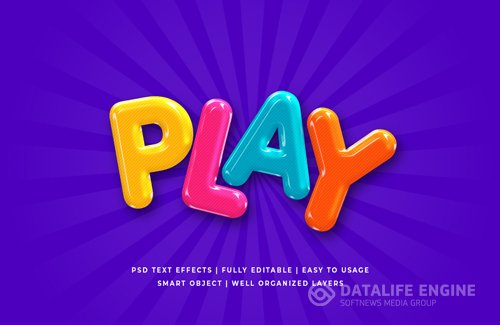 Play cartoon 3d text style effect premium psd