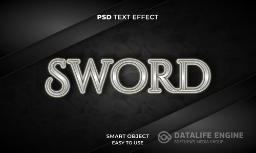 3d sword text effect template with dark color premium psd