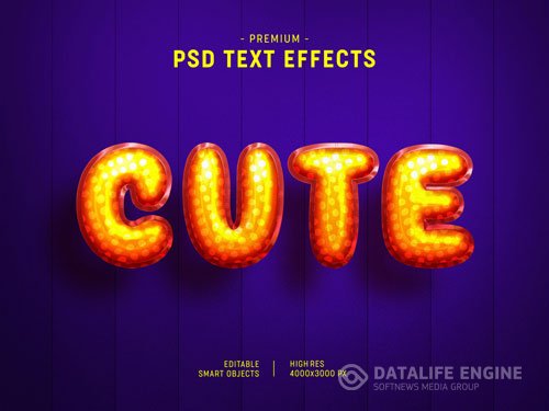 Cute orange valentine balloon text style effect on dark purple psd