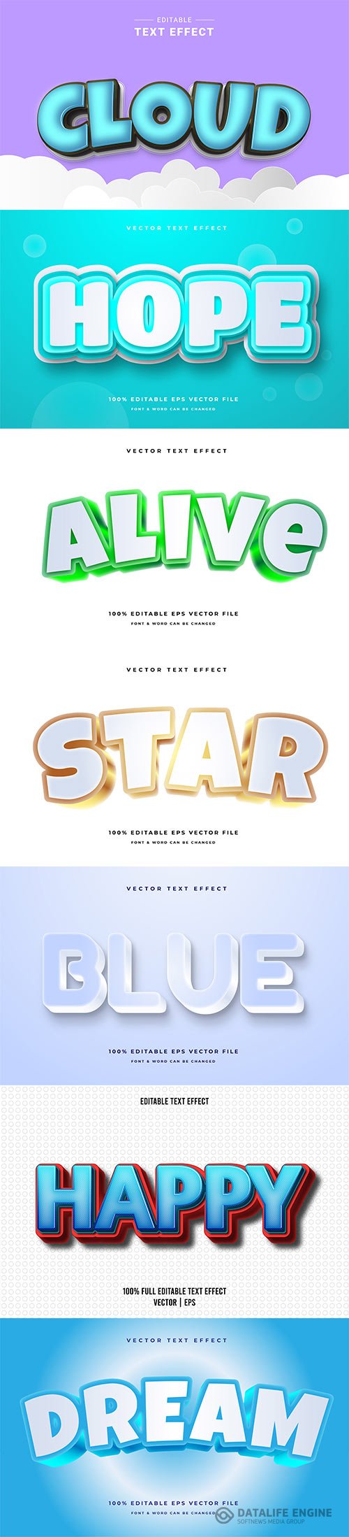 Set 3d editable text style effect vector vol 240