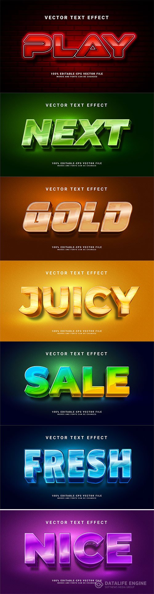 Set 3d editable text style effect vector vol 233