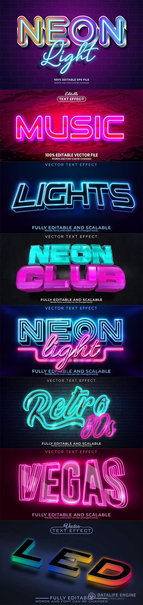 Set 3d editable text style effect vector vol 238