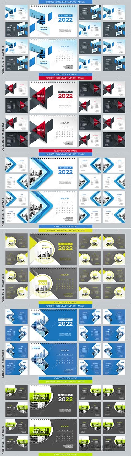 Desk Calendar 2022 template - 12 months included - A5 Size