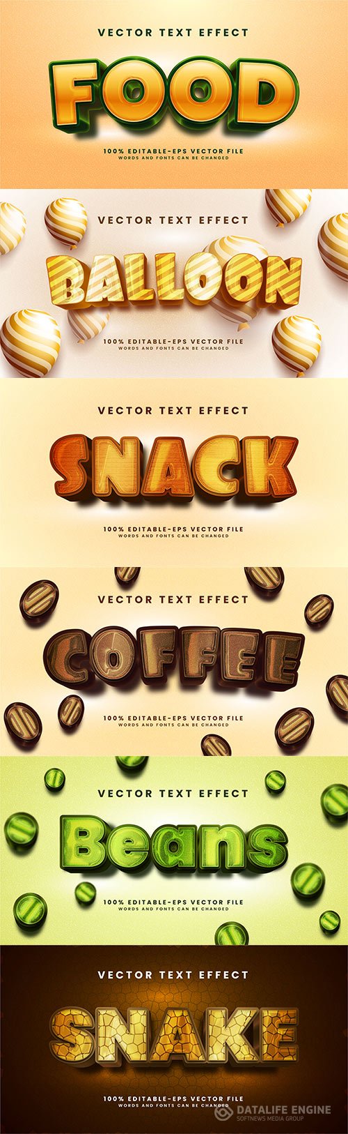 Set 3d editable text style effect vector vol 301