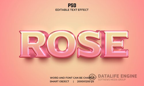 Rose 3d editable pink color text effect premium psd with background