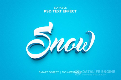 Snow editable 3d text effect mockup premium psd