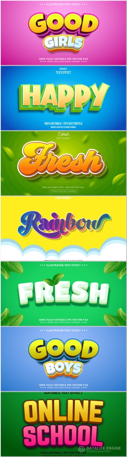 Set 3d editable text style effect vector vol 369