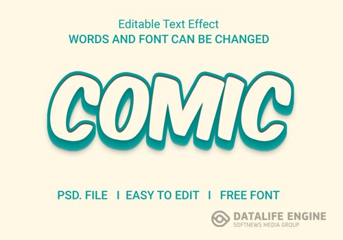 Comic text effect color flat psd