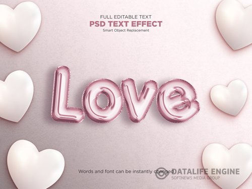 Love balloon text effect mockup psd
